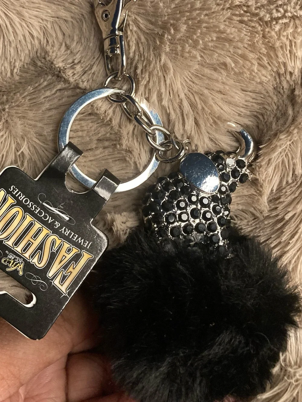 Black Elephant Pom-Pom Bedazzled Keychain